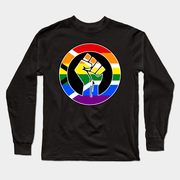 Black Lives Matter Fist Circled LGBTQ Flag South Africa Pride Long Sleeve T-Shirt by aaallsmiles